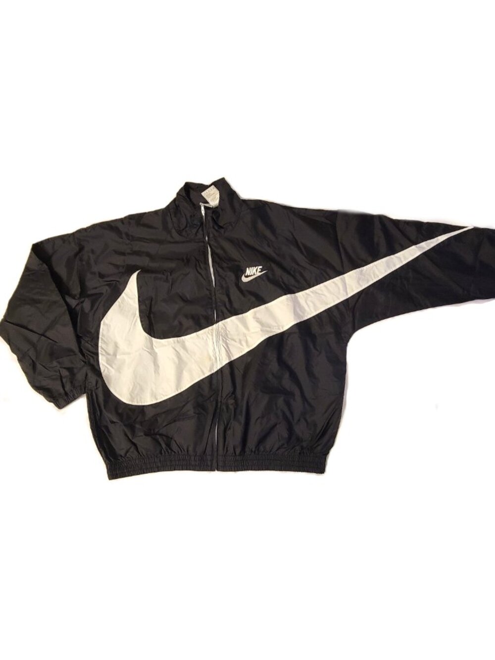 Nike Big Swoosh Windbreaker Jacket Full Zip Black White Mens Size XL Retro 90s